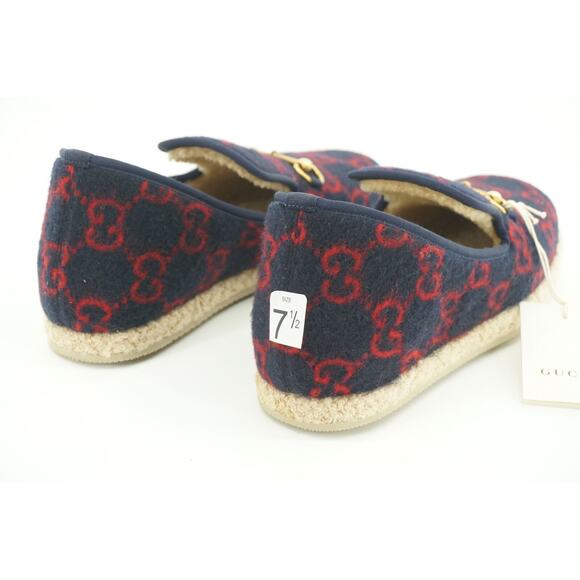 Gucci Fria GG Horsebit Espadrille Loafer Blue Size 7.5G men dress shoe Wool Fur